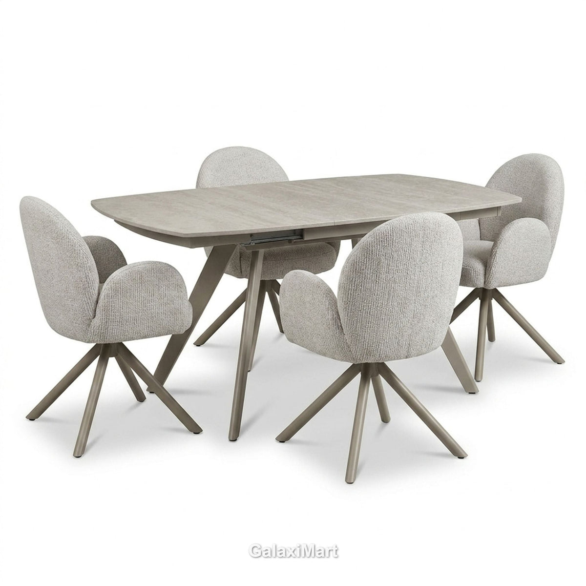 Cambridge Sintered Stone Extendable Dining Table Beige with Gstaad Beige Bouclé Dining Chairs | GalaxiMart