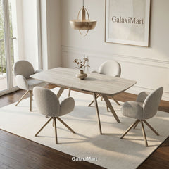 Cambridge Sintered Stone Extendable Dining Table Beige with Gstaad Beige Bouclé Dining Chairs | GalaxiMart
