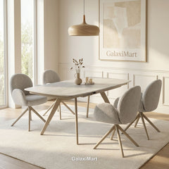 Cambridge Sintered Stone Extendable Dining Table Beige with Gstaad Grey Bouclé Dining Chairs | GalaxiMart