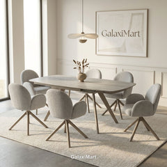 Cambridge Sintered Stone Extendable Dining Table Beige with Gstaad Grey Bouclé Dining Chairs | GalaxiMart