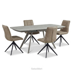 Cambridge Sintered Stone Extendable Dining Table Beige with Luna Fabric Dining Chairs | GalaxiMart