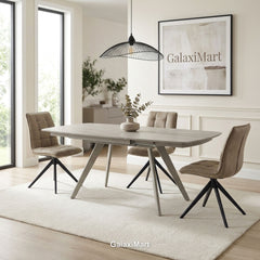 Cambridge Sintered Stone Extendable Dining Table Beige with Luna Fabric Dining Chairs | GalaxiMart