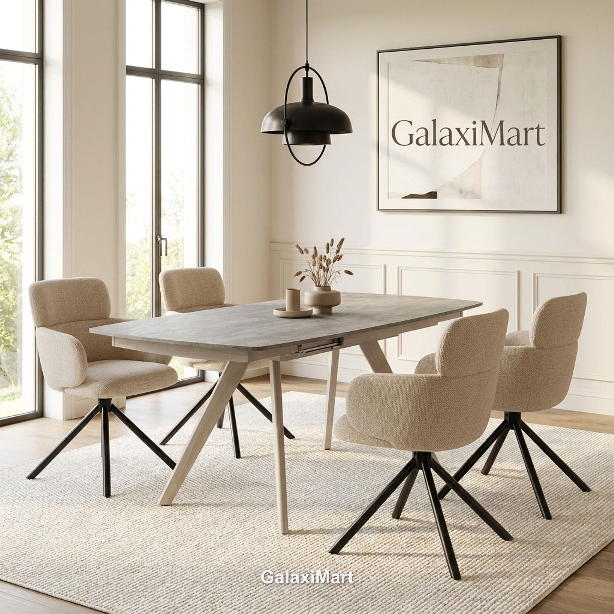 Cambridge Sintered Stone Extendable Dining Table Beige with Tunscay Beige Dining Chairs | GalaxiMart