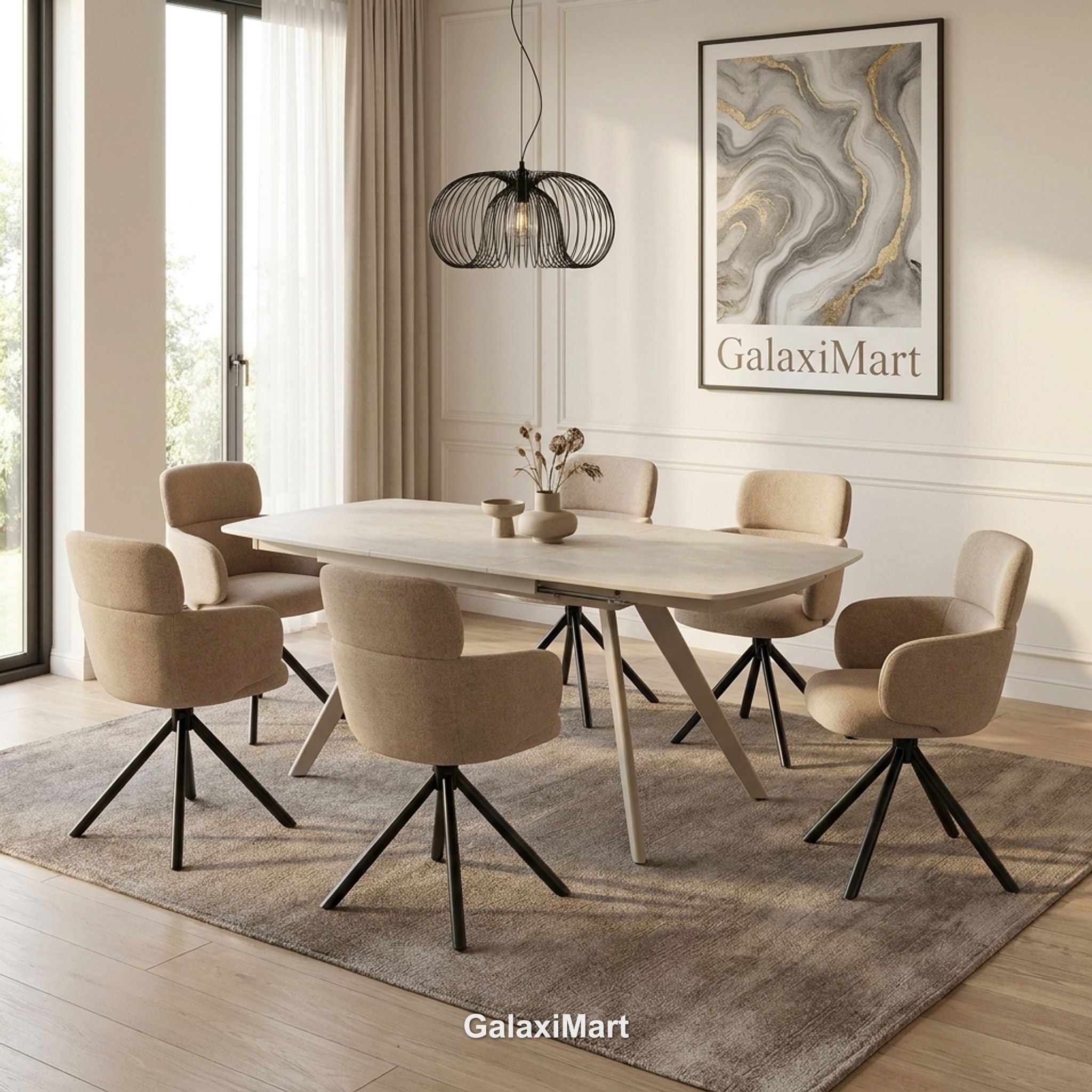 Cambridge Sintered Stone Extendable Dining Table Beige with Tunscay Beige Dining Chairs | GalaxiMart