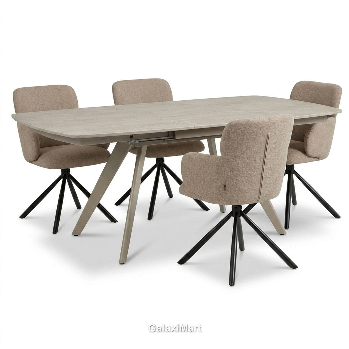 Cambridge Sintered Stone Extendable Dining Table Beige with Tunscay Grey Dining Chairs | GalaxiMart