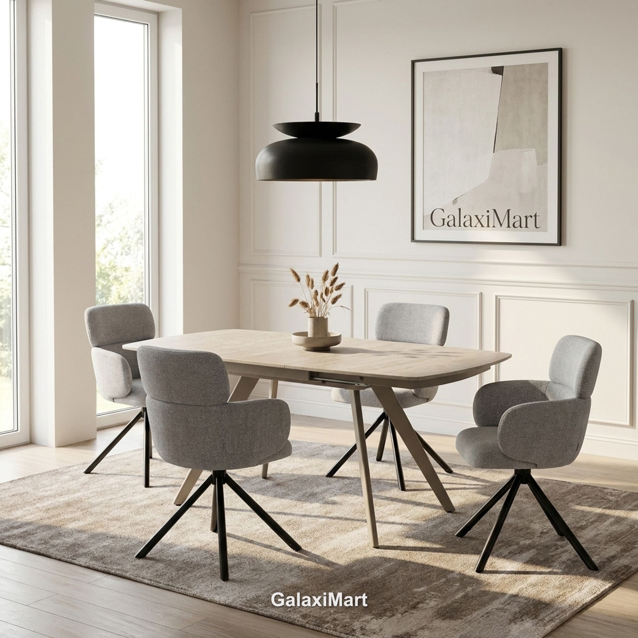 Cambridge Sintered Stone Extendable Dining Table Beige with Tunscay Grey Dining Chairs | GalaxiMart