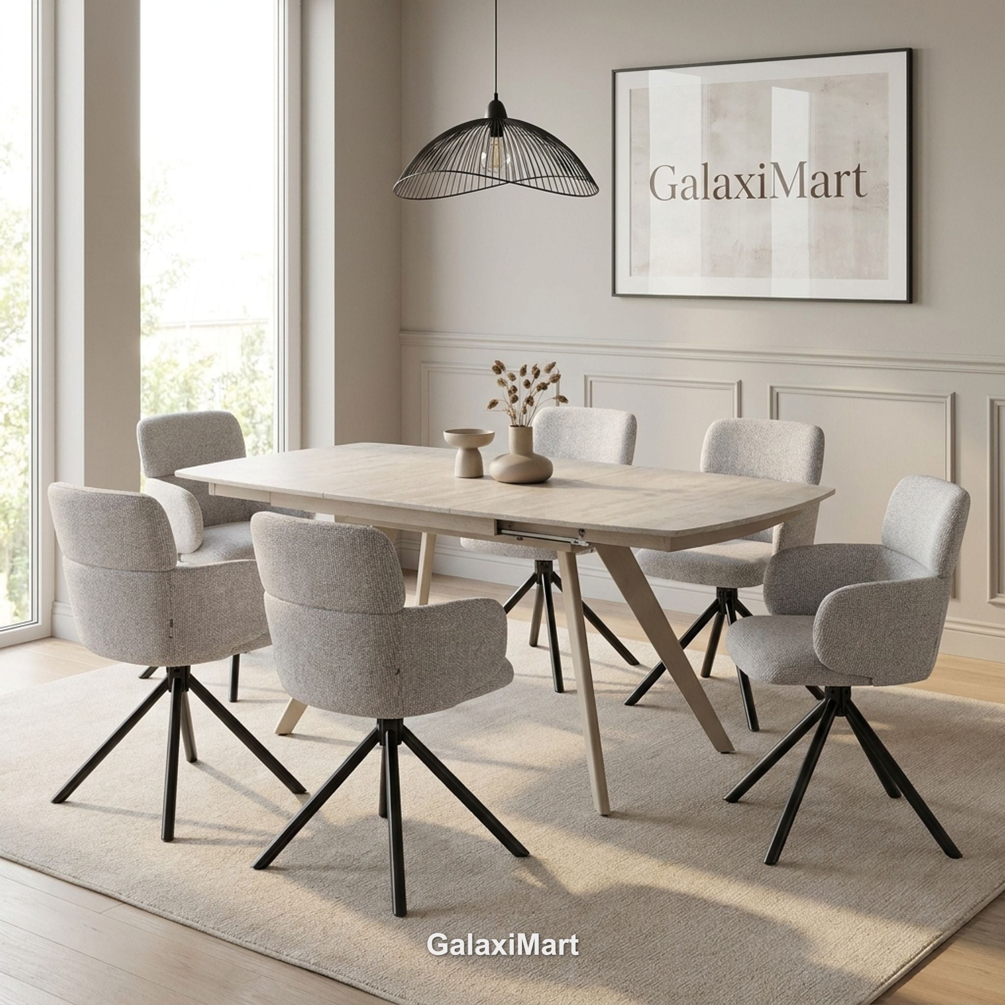 Cambridge Sintered Stone Extendable Dining Table Beige with Tunscay Grey Dining Chairs | GalaxiMart
