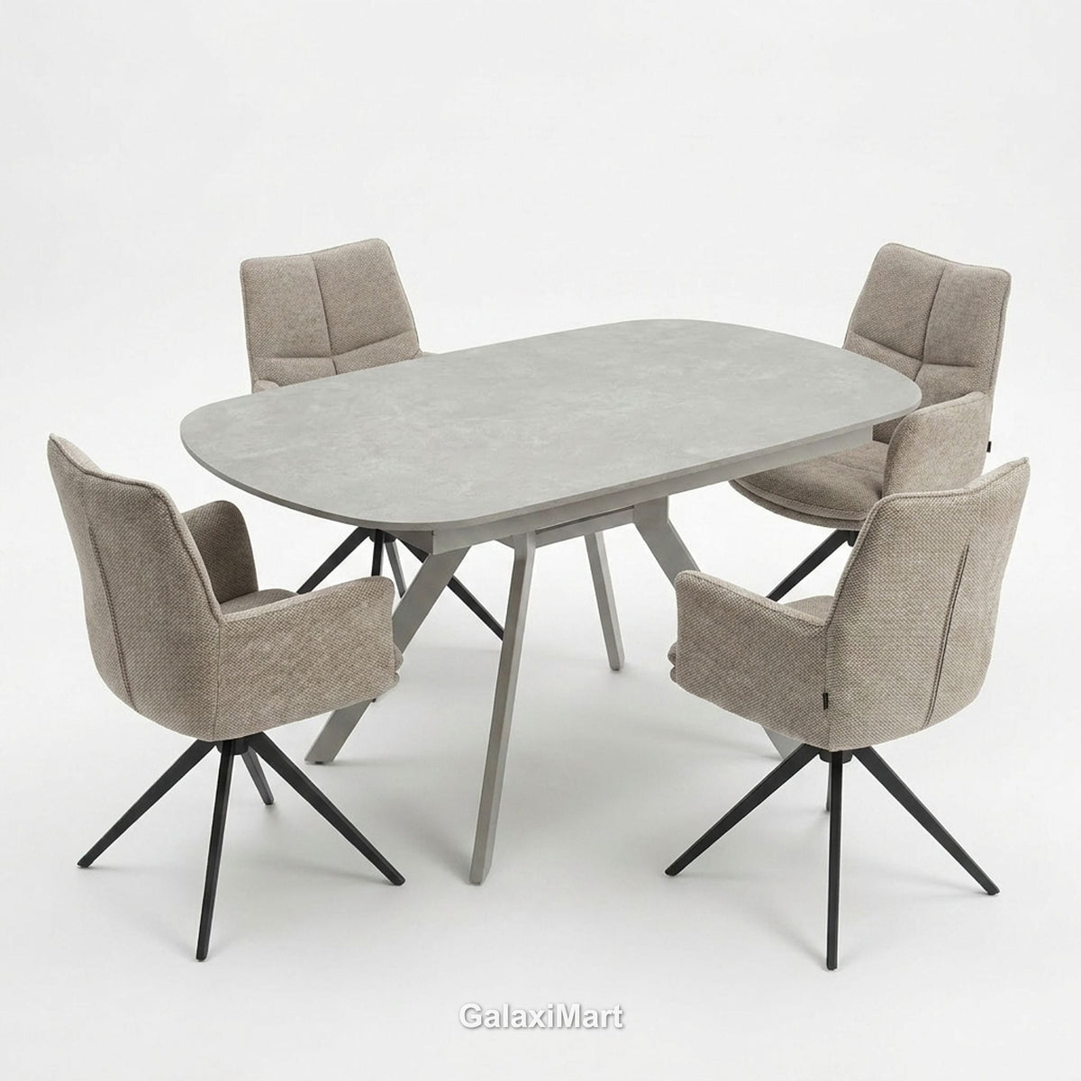 Cambridge Sintered Stone Extendable Dining Table Grey with Ar60 Taupe Dining Chairs | GalaxiMart