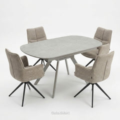 Cambridge Sintered Stone Extendable Dining Table Grey with Ar60 Taupe Dining Chairs | GalaxiMart