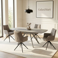 Cambridge Sintered Stone Extendable Dining Table Grey with Ar60 Taupe Dining Chairs | GalaxiMart