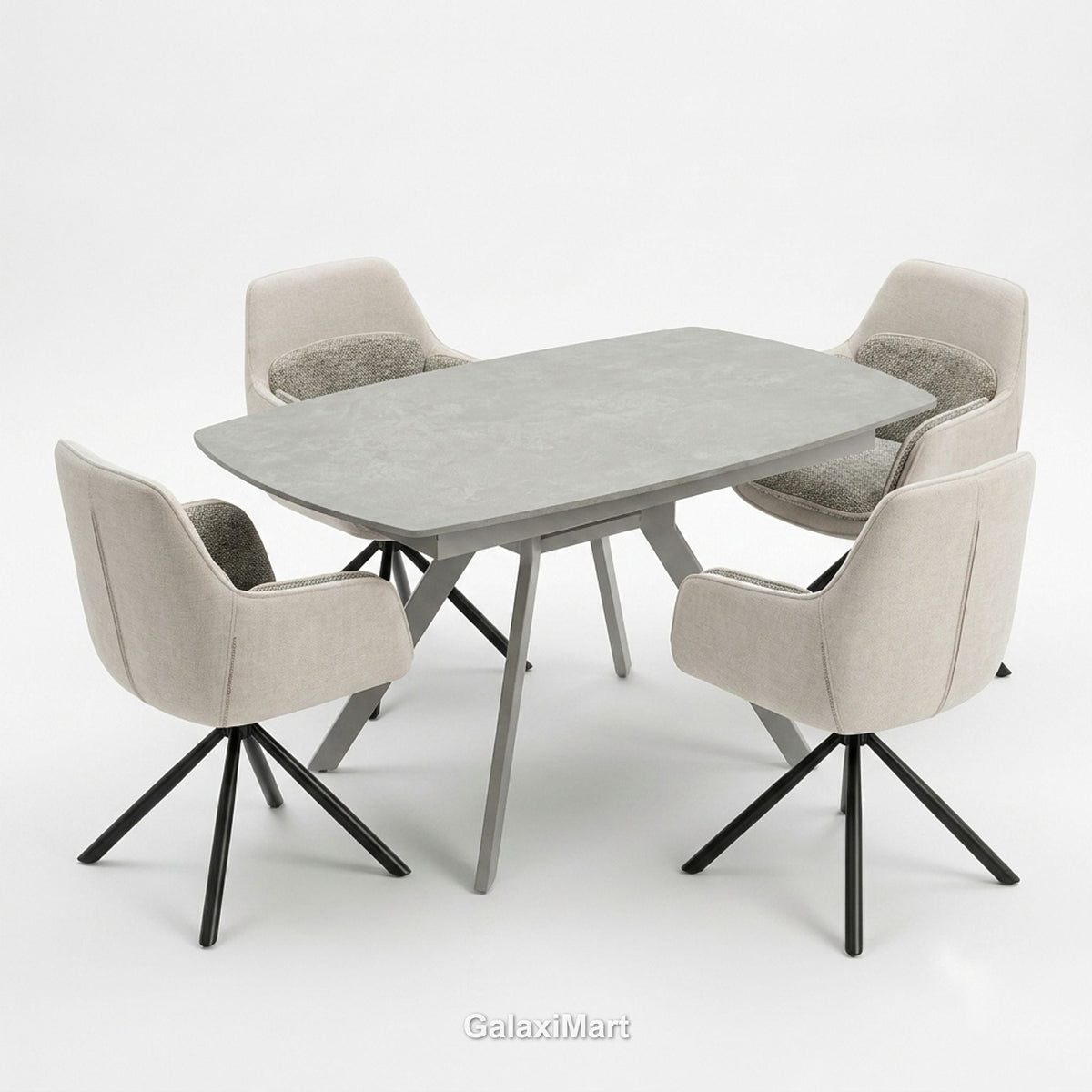 Cambridge Sintered Stone Extendable Dining Table Grey with Carpi Beige Dining Chairs | GalaxiMart