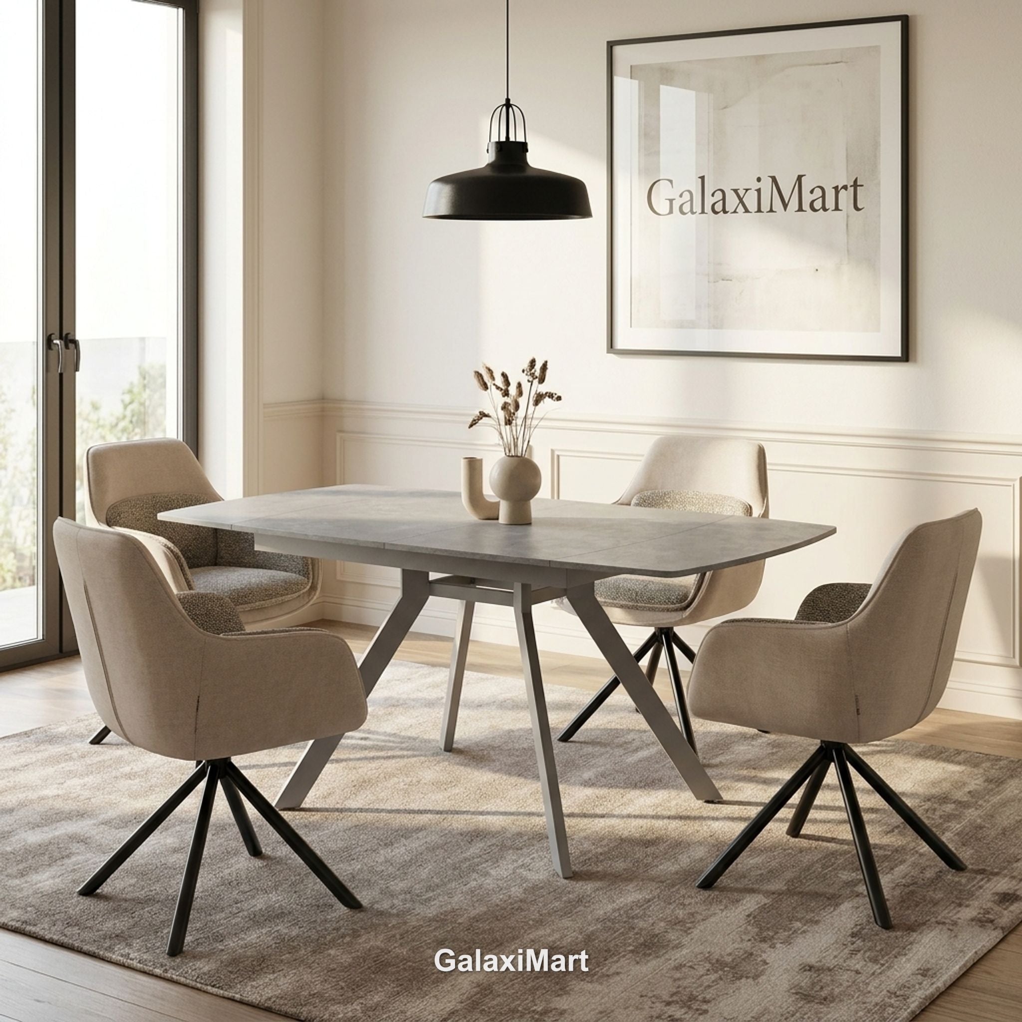 Cambridge Sintered Stone Extendable Dining Table Grey with Carpi Beige Dining Chairs | GalaxiMart