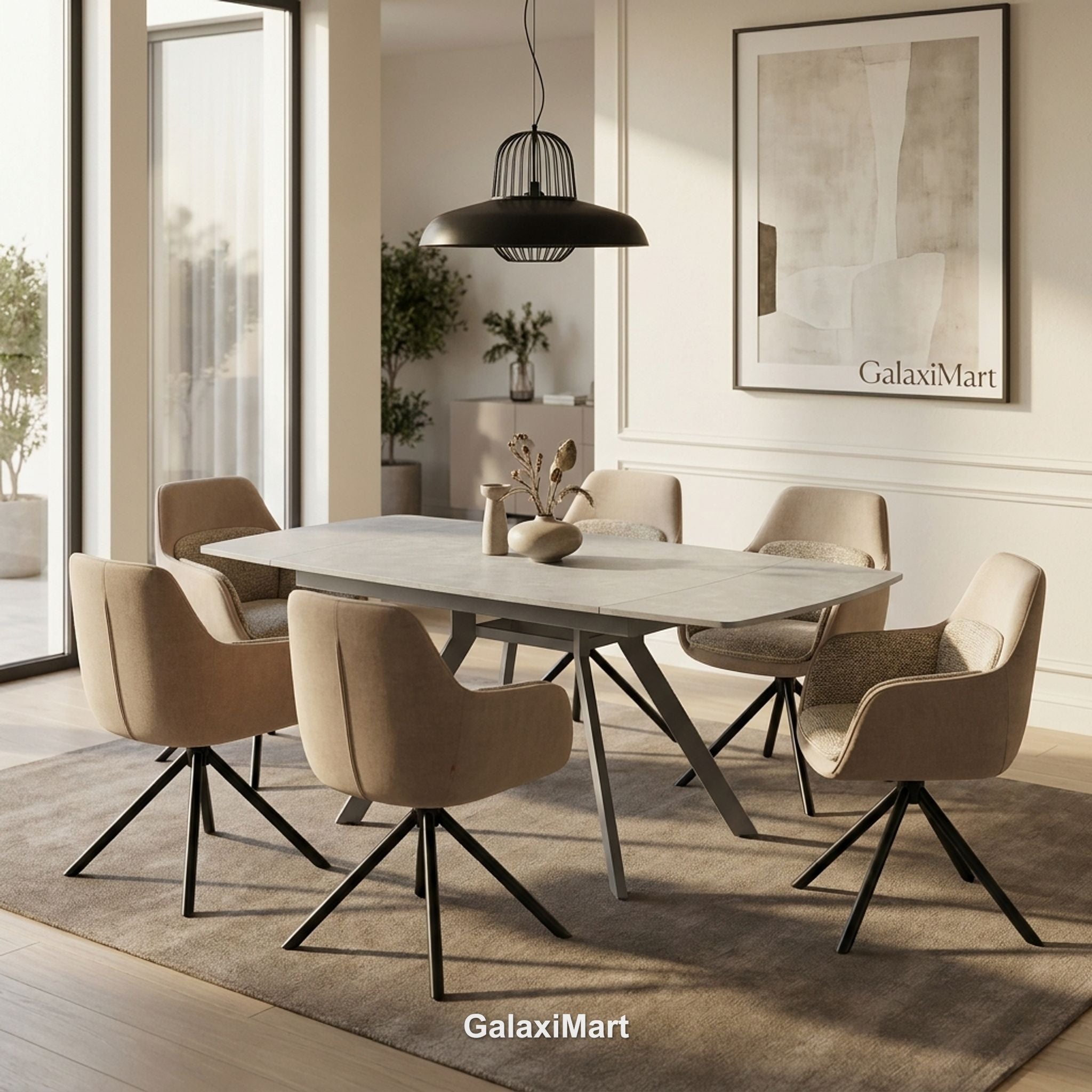Cambridge Sintered Stone Extendable Dining Table Grey with Carpi Beige Dining Chairs | GalaxiMart