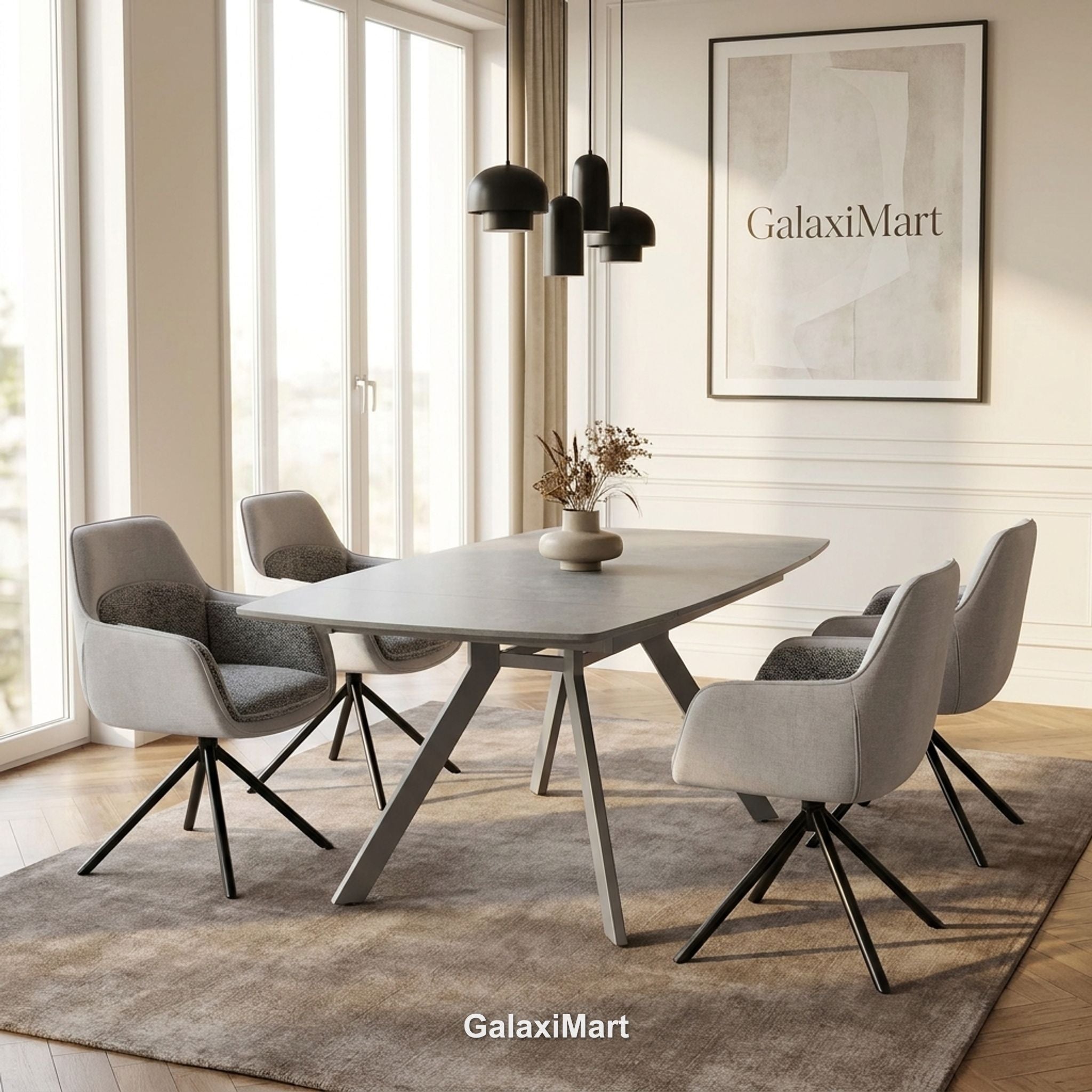 Cambridge Sintered Stone Extendable Dining Table Grey with Carpi Grey Dining Chairs | GalaxiMart