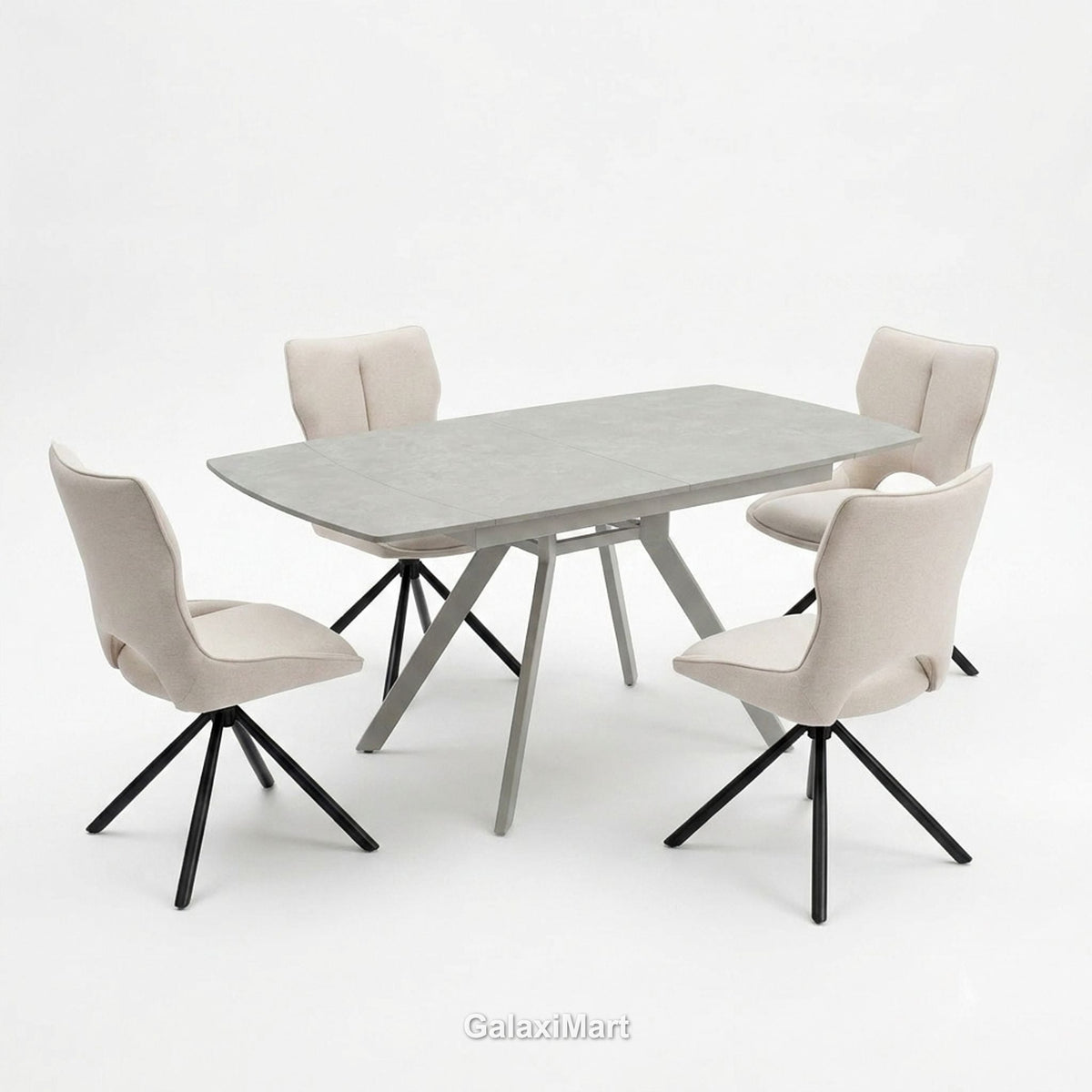 Cambridge Sintered Stone Extendable Dining Table Grey with Constance Beige 360° Swivel Dining Chairs | GalaxiMart