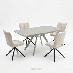 Cambridge Sintered Stone Extendable Dining Table Grey with Constance Beige 360° Swivel Dining Chairs | GalaxiMart