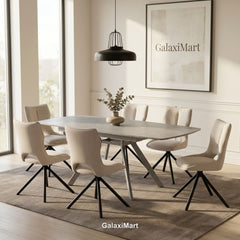 Cambridge Sintered Stone Extendable Dining Table Grey with Constance Beige 360° Swivel Dining Chairs | GalaxiMart