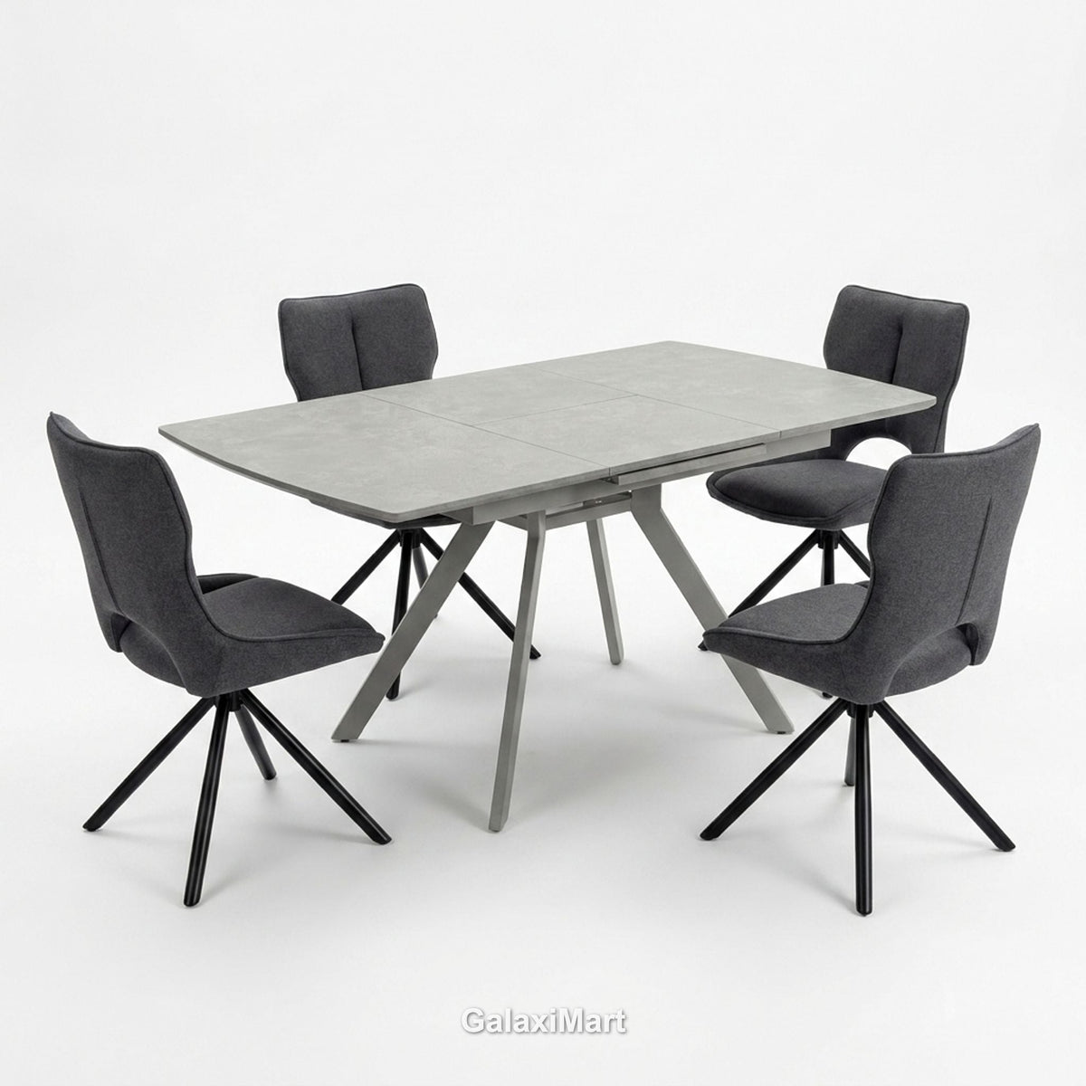 Cambridge Sintered Stone Extendable Dining Table Grey with Constance Grey 360° Swivel Dining Chairs | GalaxiMart