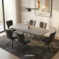 Cambridge Sintered Stone Extendable Dining Table Grey with Constance Grey 360° Swivel Dining Chairs | GalaxiMart