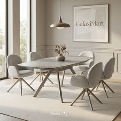 Cambridge Sintered Stone Extendable Dining Table Grey with Gstaad Beige Bouclé Dining Chairs | GalaxiMart