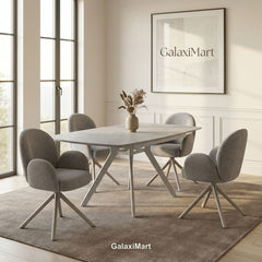 Cambridge Sintered Stone Extendable Dining Table Grey with Gstaad Grey Bouclé Dining Chairs | GalaxiMart