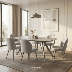Cambridge Sintered Stone Extendable Dining Table Grey with Gstaad Grey Bouclé Dining Chairs | GalaxiMart