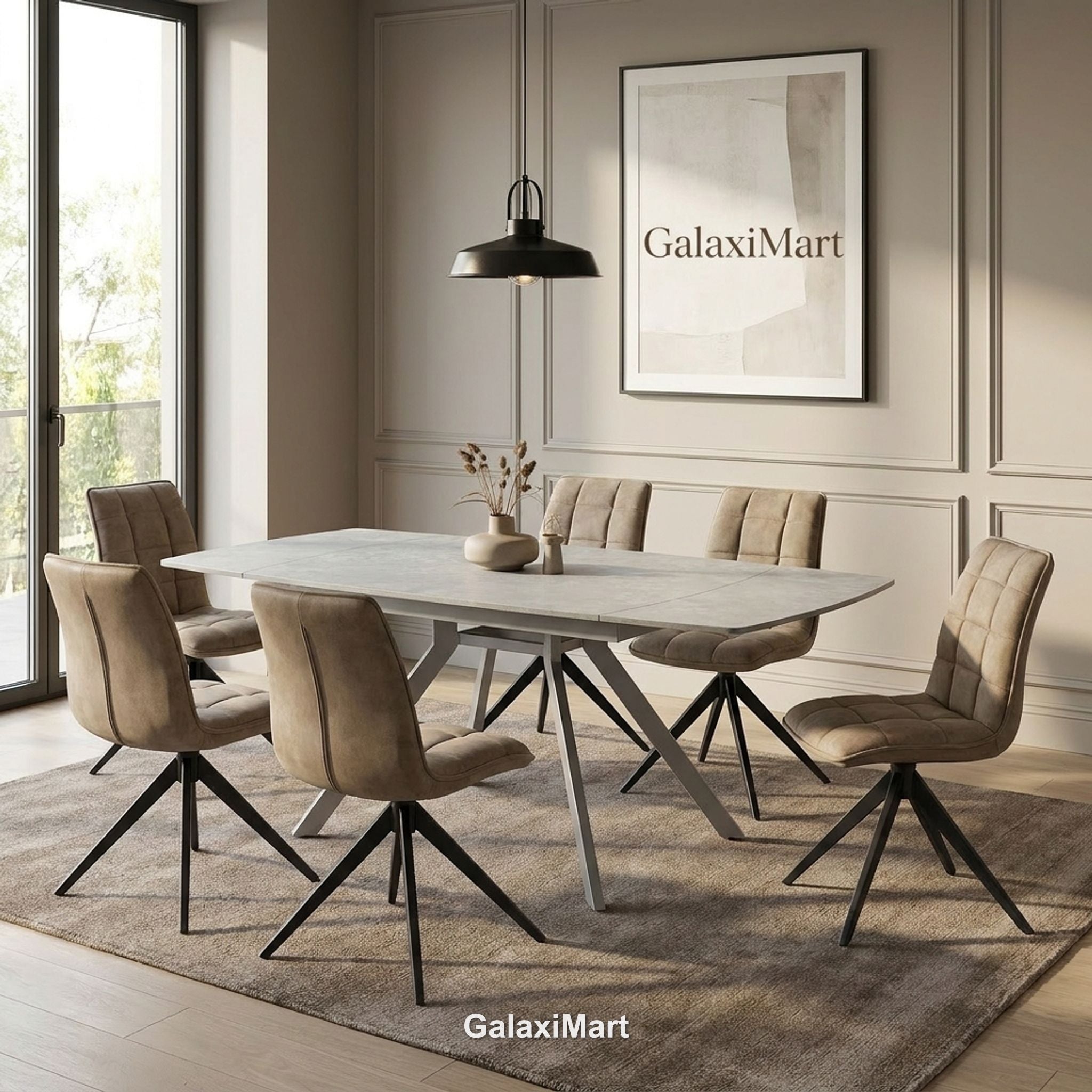 Cambridge Sintered Stone Extendable Dining Table Grey with Luna Dining Chairs | GalaxiMart
