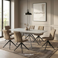 Cambridge Sintered Stone Extendable Dining Table Grey with Luna Dining Chairs | GalaxiMart