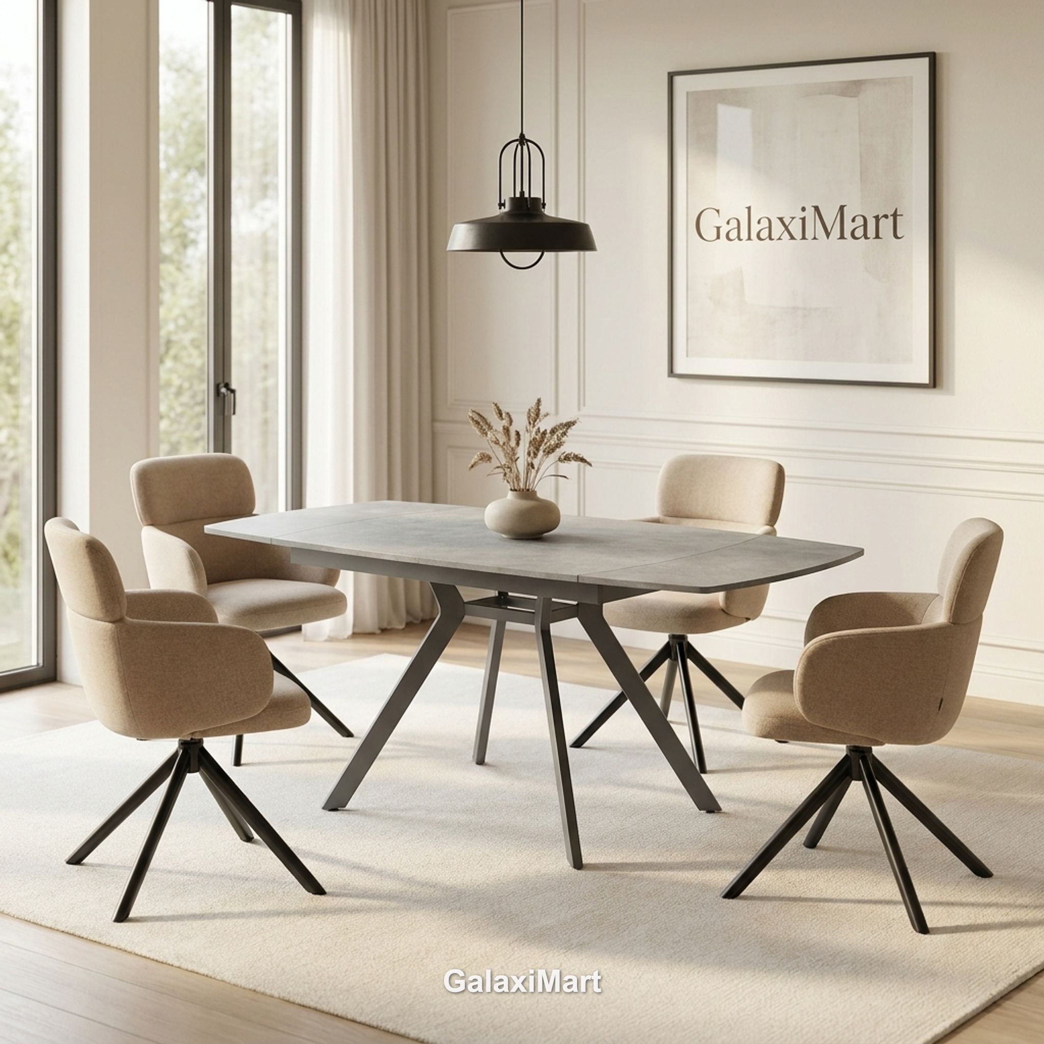 Cambridge Sintered Stone Extendable Dining Table Grey with Tunscay Beige Dining Chairs | GalaxiMart
