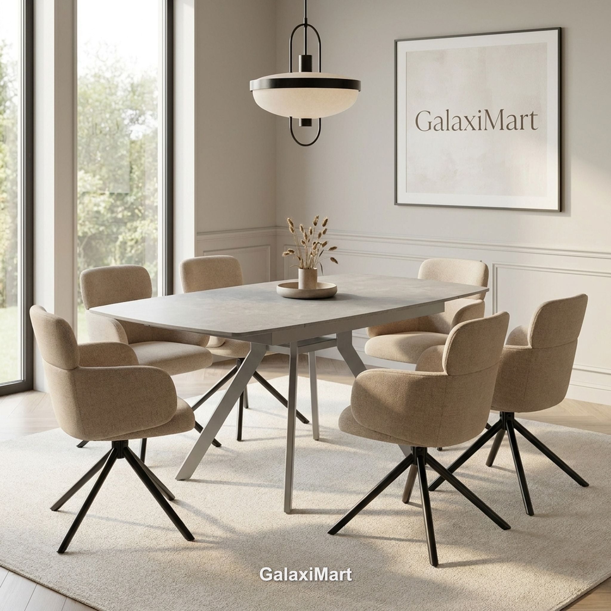 Cambridge Sintered Stone Extendable Dining Table Grey with Tunscay Beige Dining Chairs | GalaxiMart