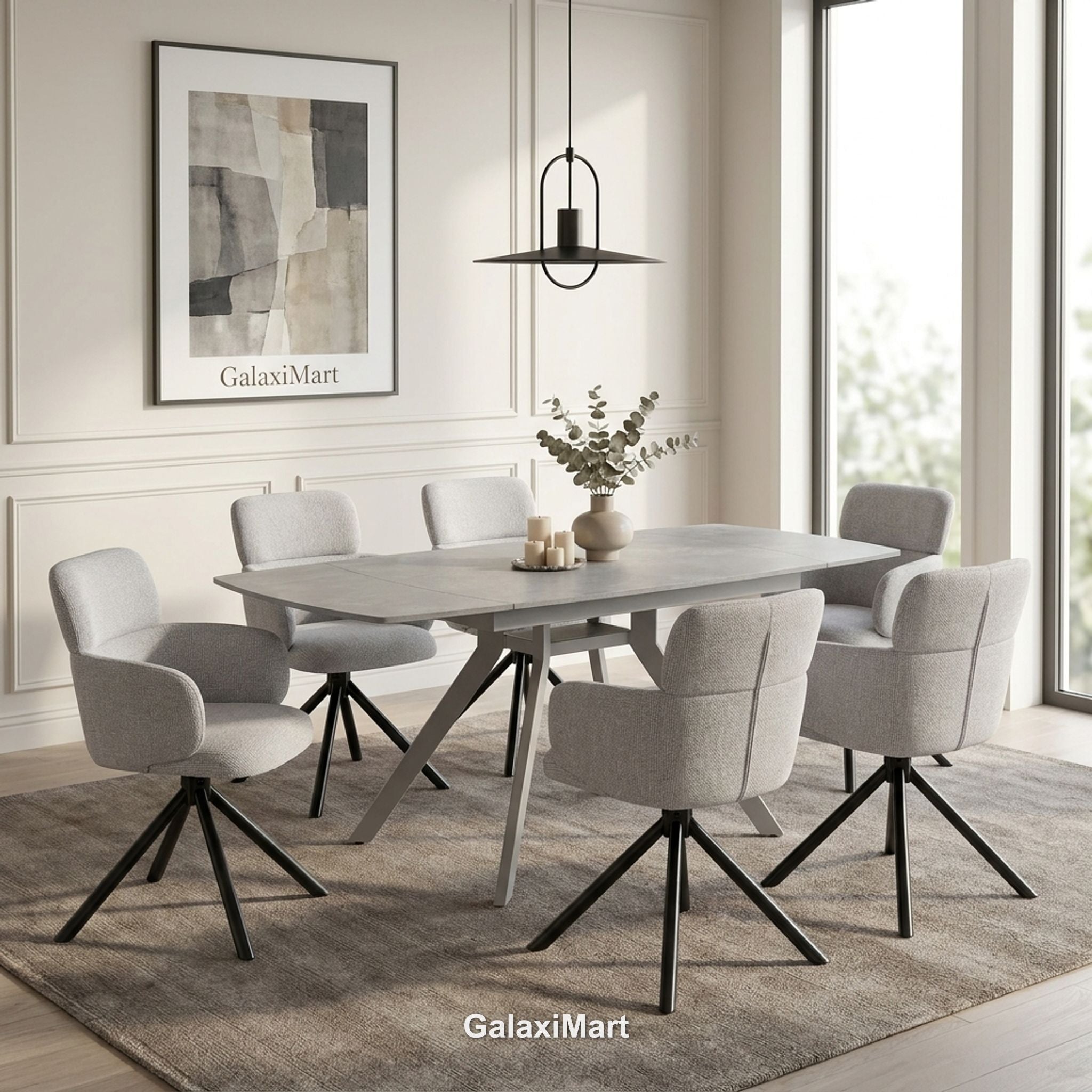 Cambridge Sintered Stone Extendable Dining Table Grey with Tunscay Grey Dining Chairs | GalaxiMart