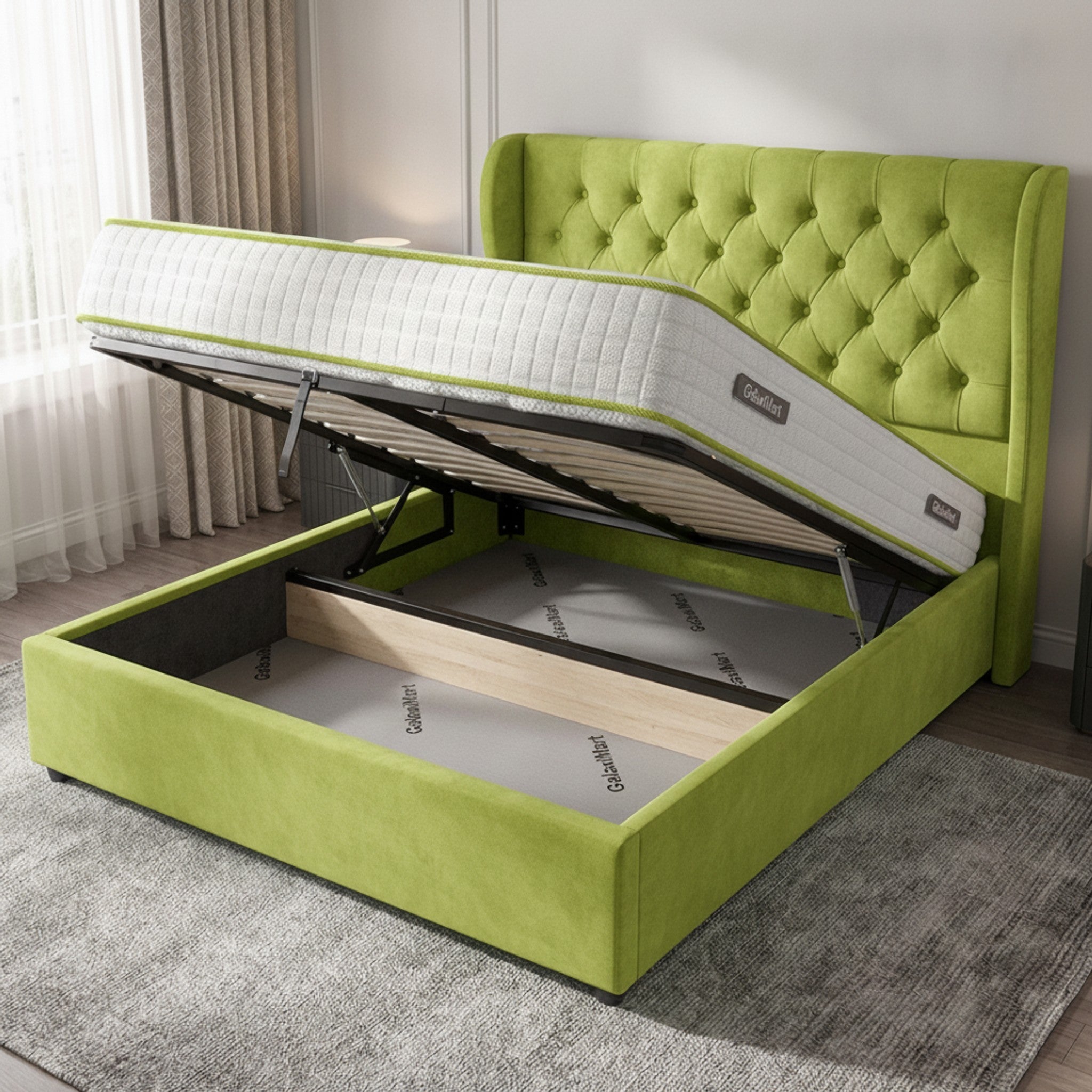 Camden Lime Ottoman Bed with Gas-Lift Storage