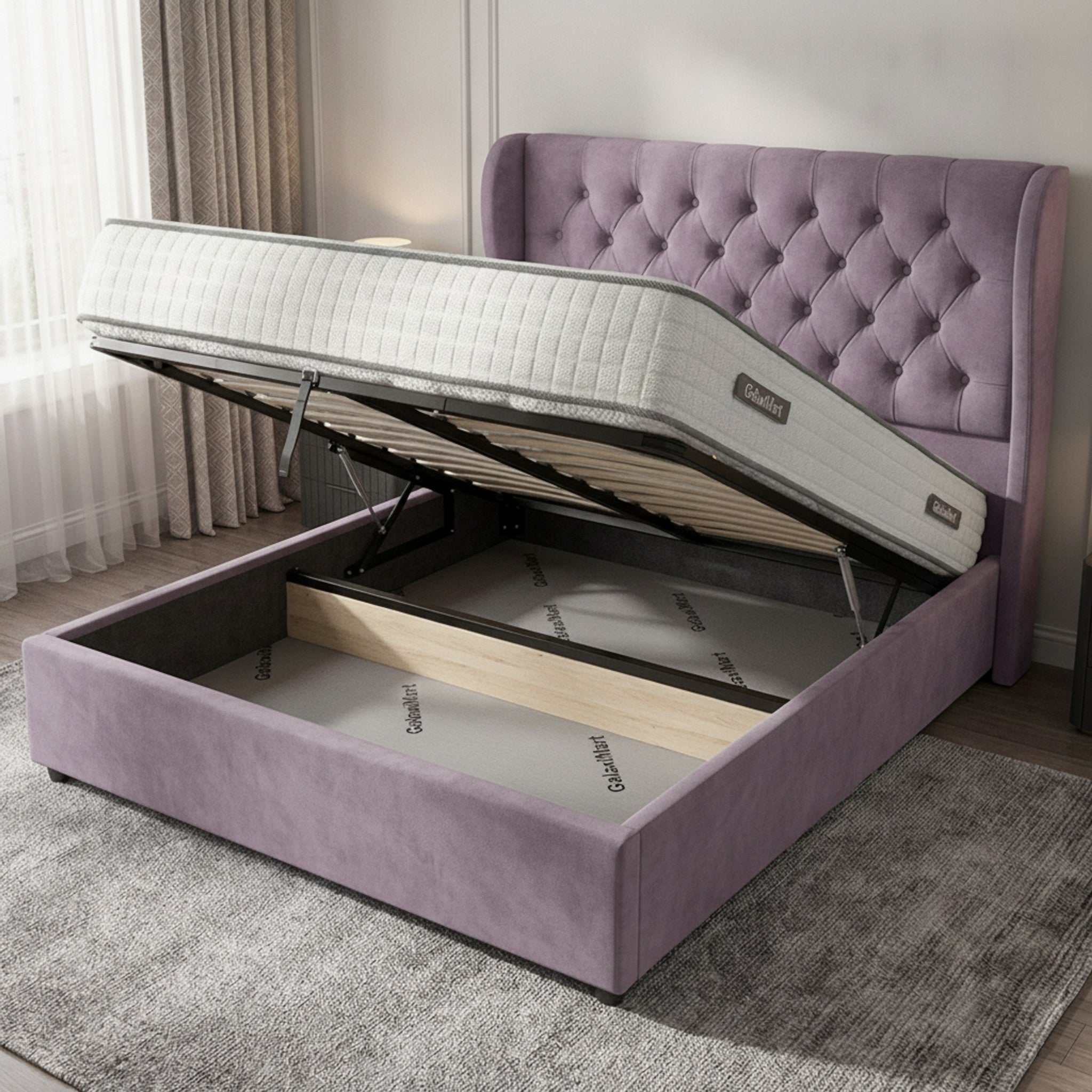 Camden Lilac Ottoman Bed with Gas-Lift Storage