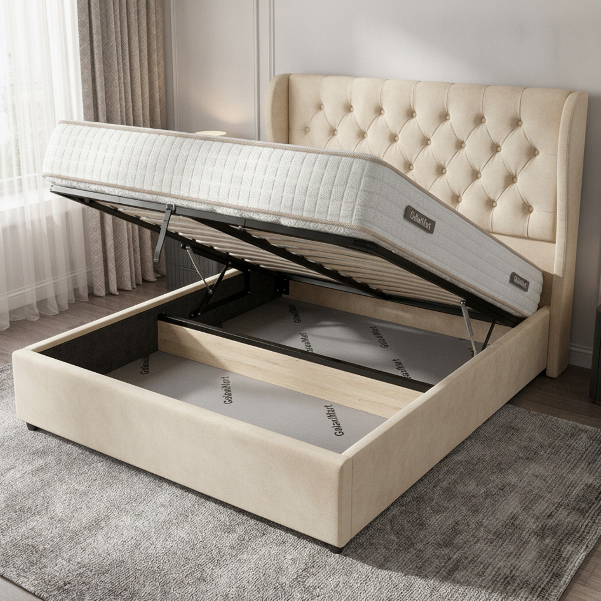 Cream Camden Ottoman Bed with Gas-Lift Storage