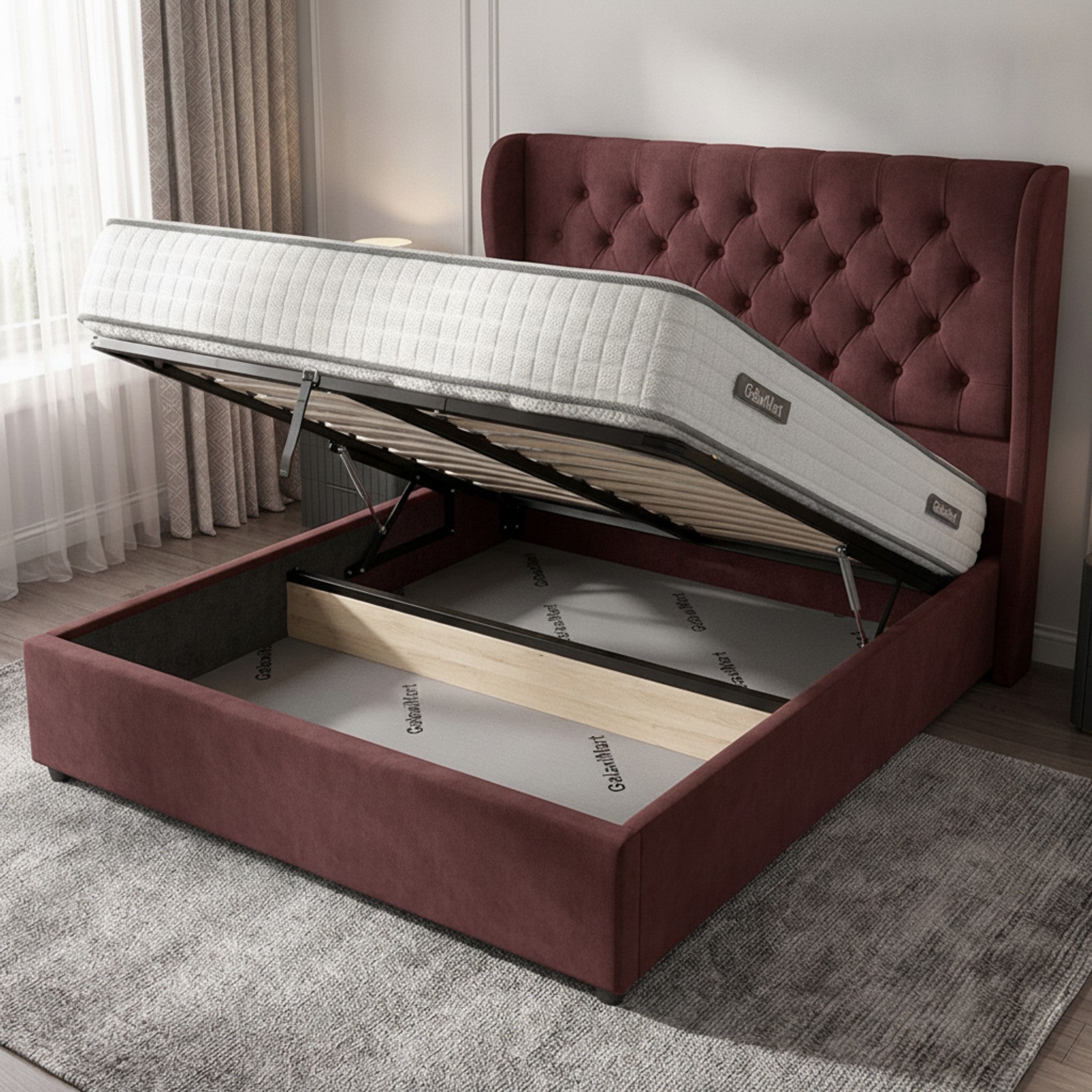 Camden Claret Ottoman Bed | Premium Gas-Lift Storage