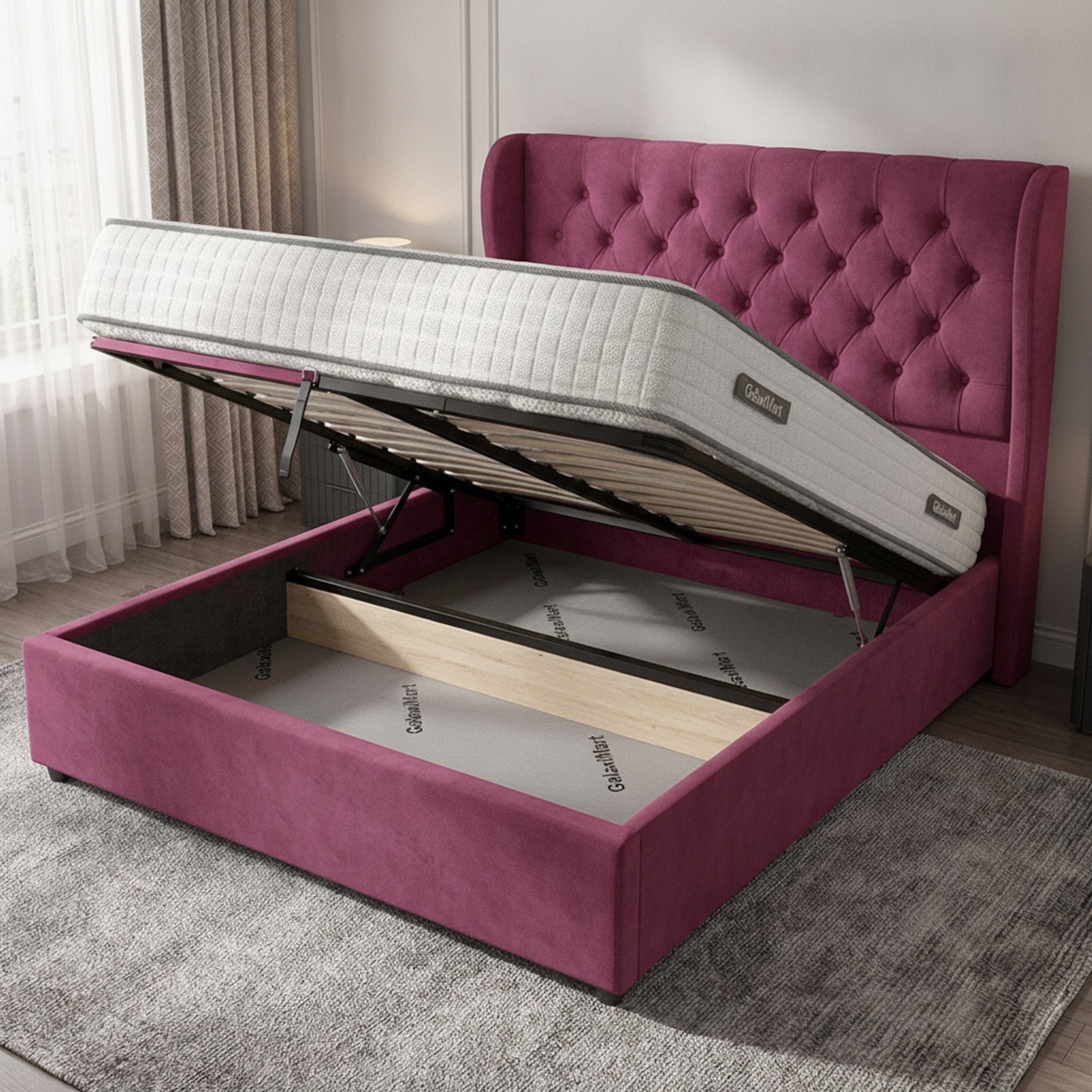 Camden Ottoman Bed - Cerise Gas-Lift Storage Bed