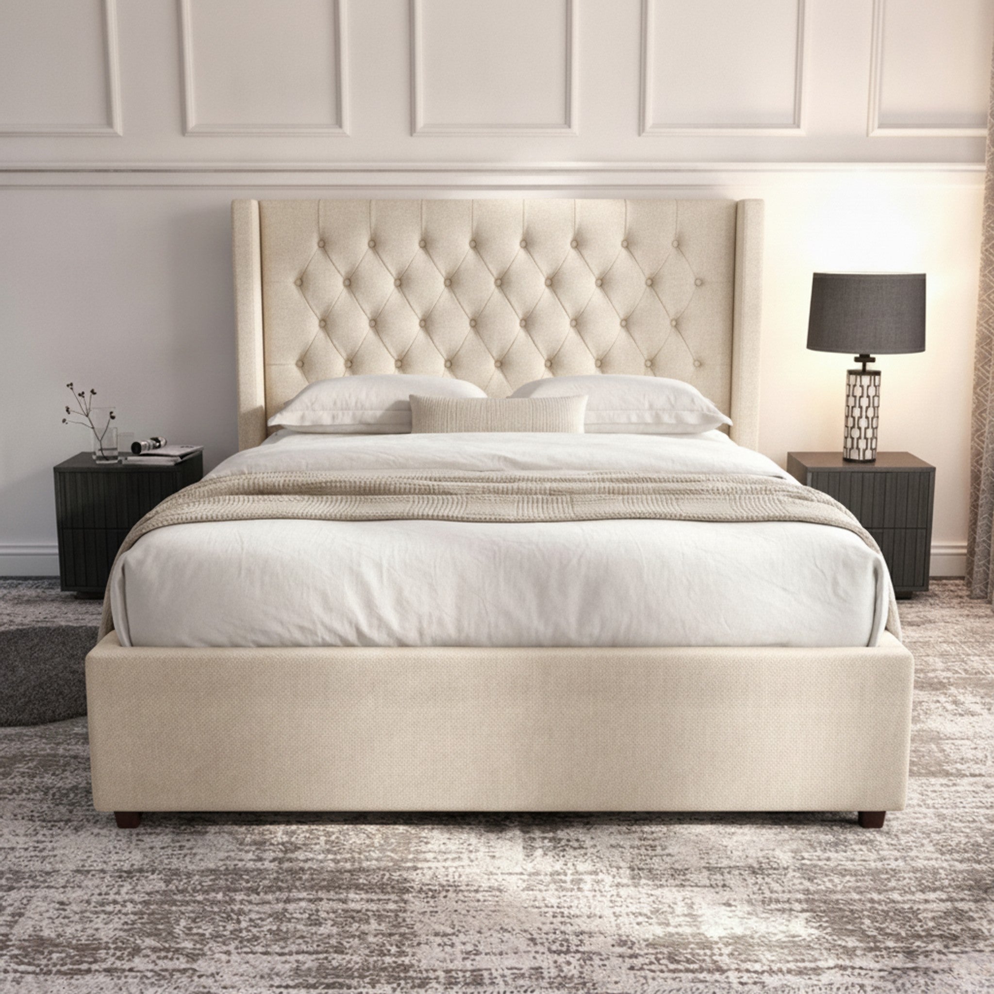 Cream Camden Ottoman Bed with Gas-Lift Storage