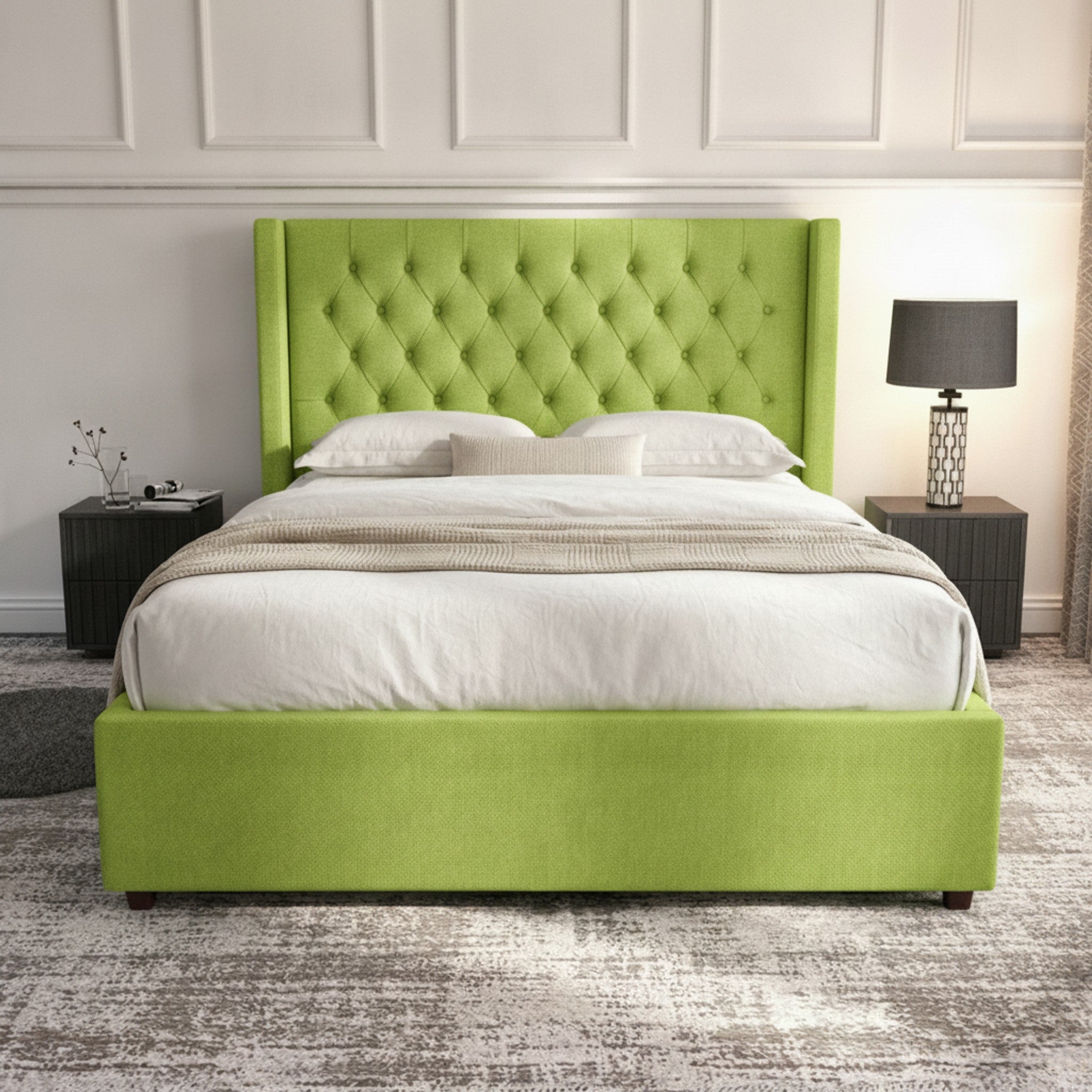 Camden Lime Ottoman Bed with Gas-Lift Storage