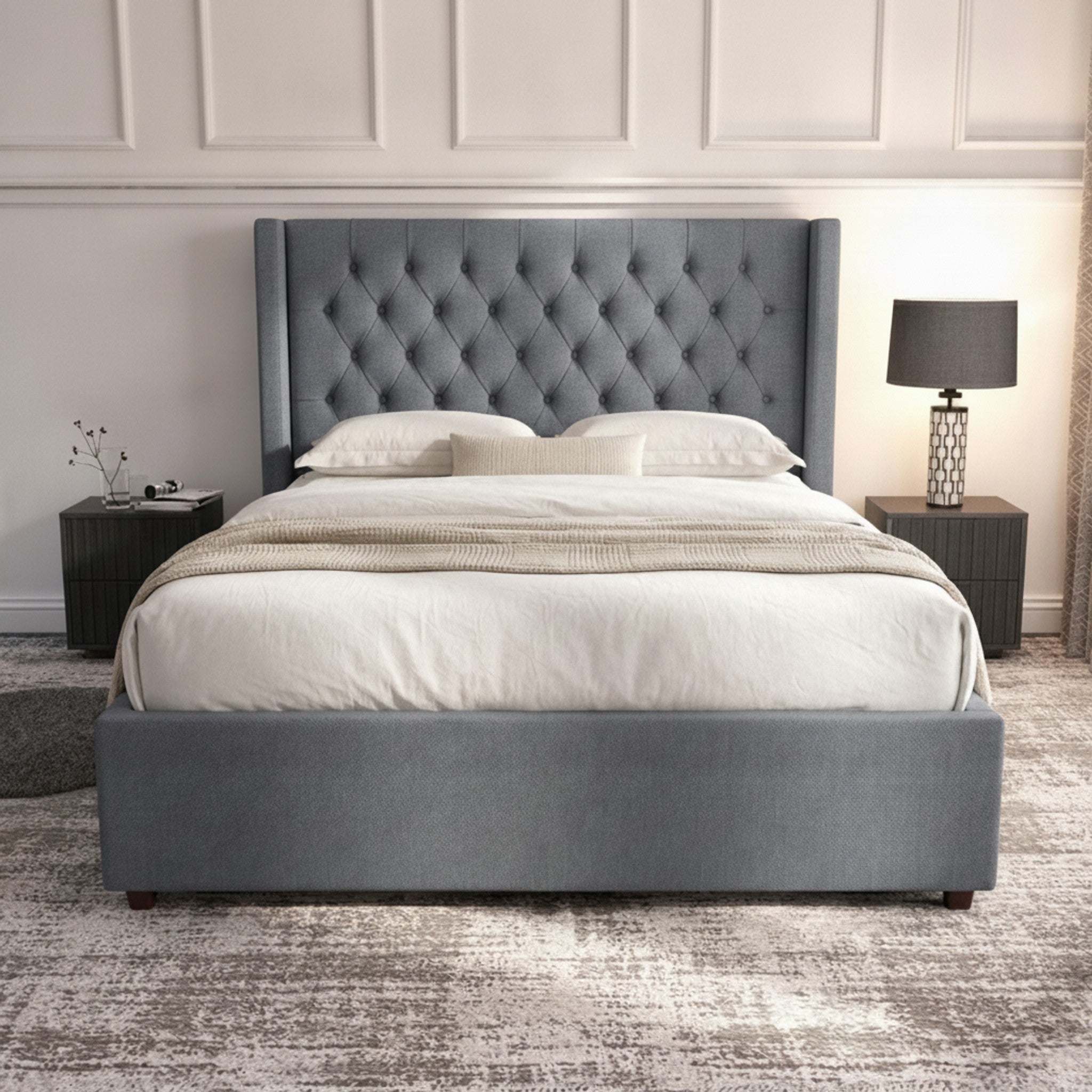 Camden Grey Ottoman Bed with Gas-Lift Storage