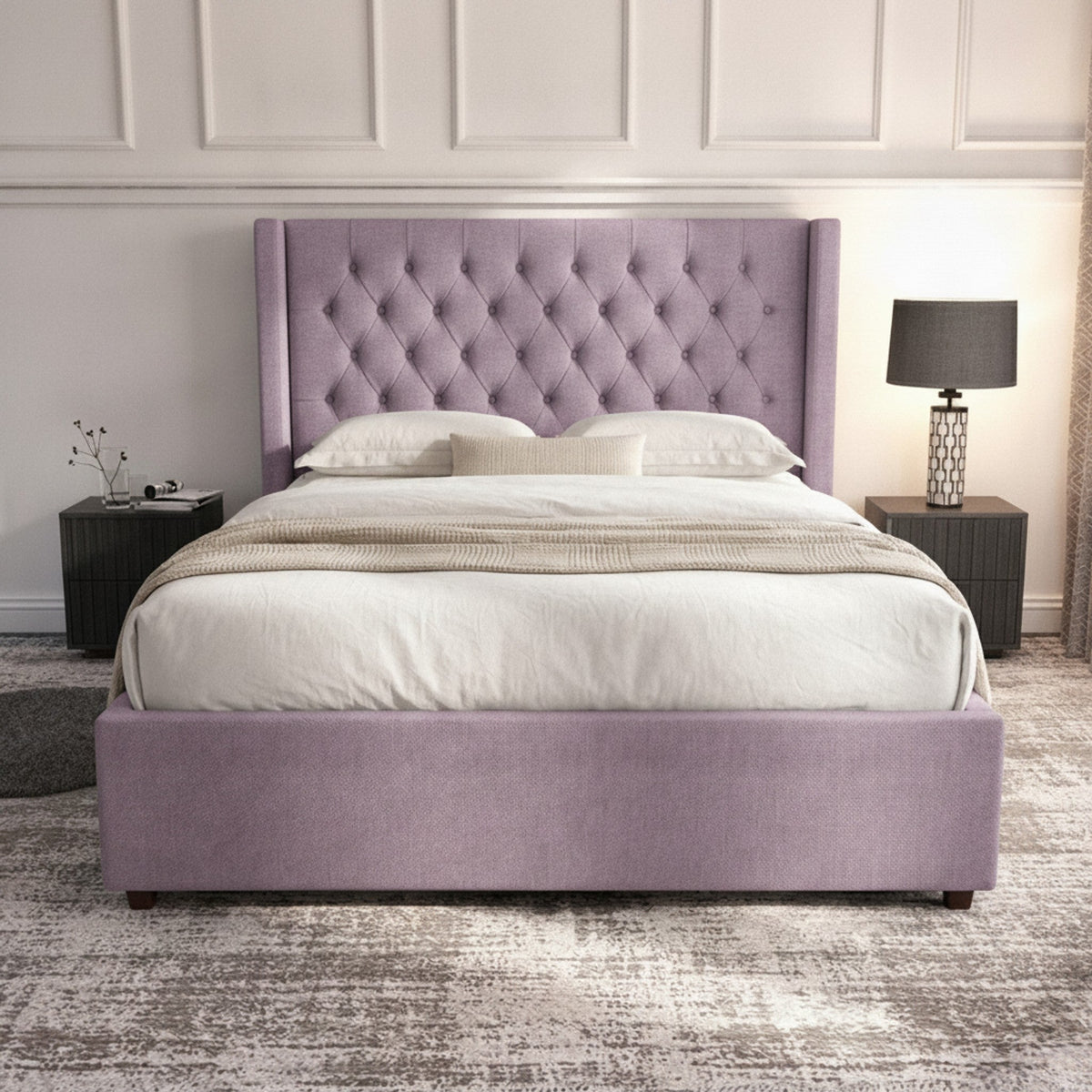 Camden Lilac Ottoman Bed with Gas-Lift Storage