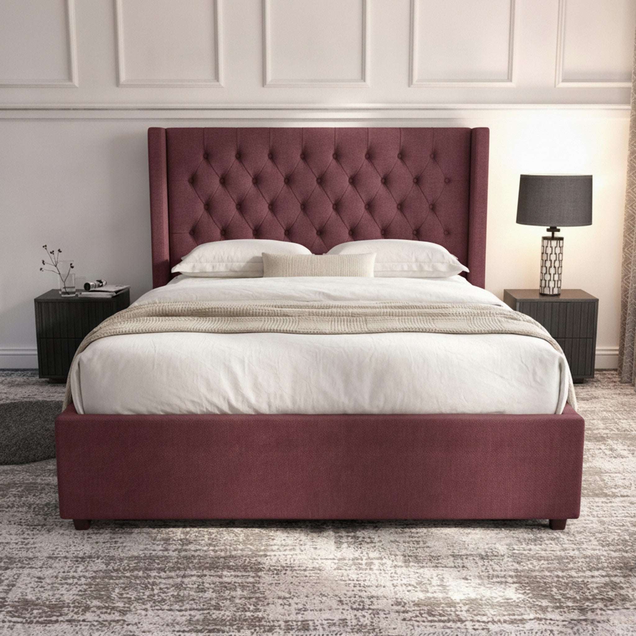 Camden Claret Ottoman Bed | Premium Gas-Lift Storage
