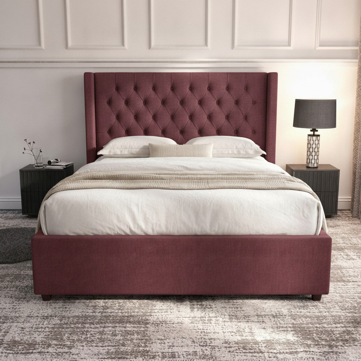 Camden Claret Ottoman Bed | Premium Gas-Lift Storage