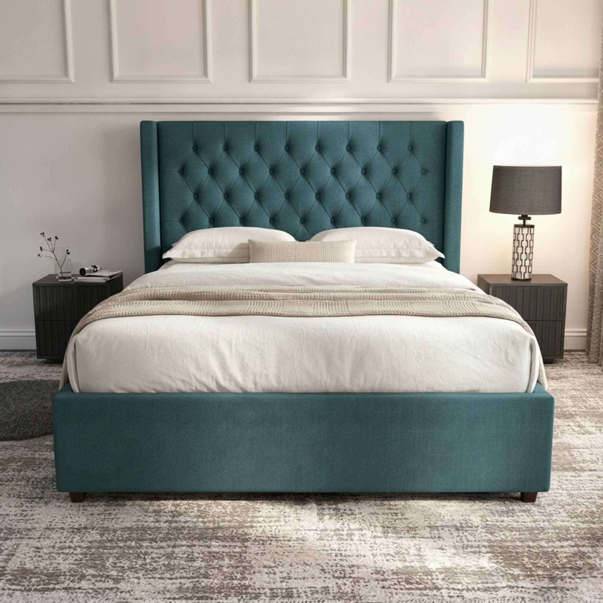 Camden Ottoman Bed - New Teal Gas-Lift Storage