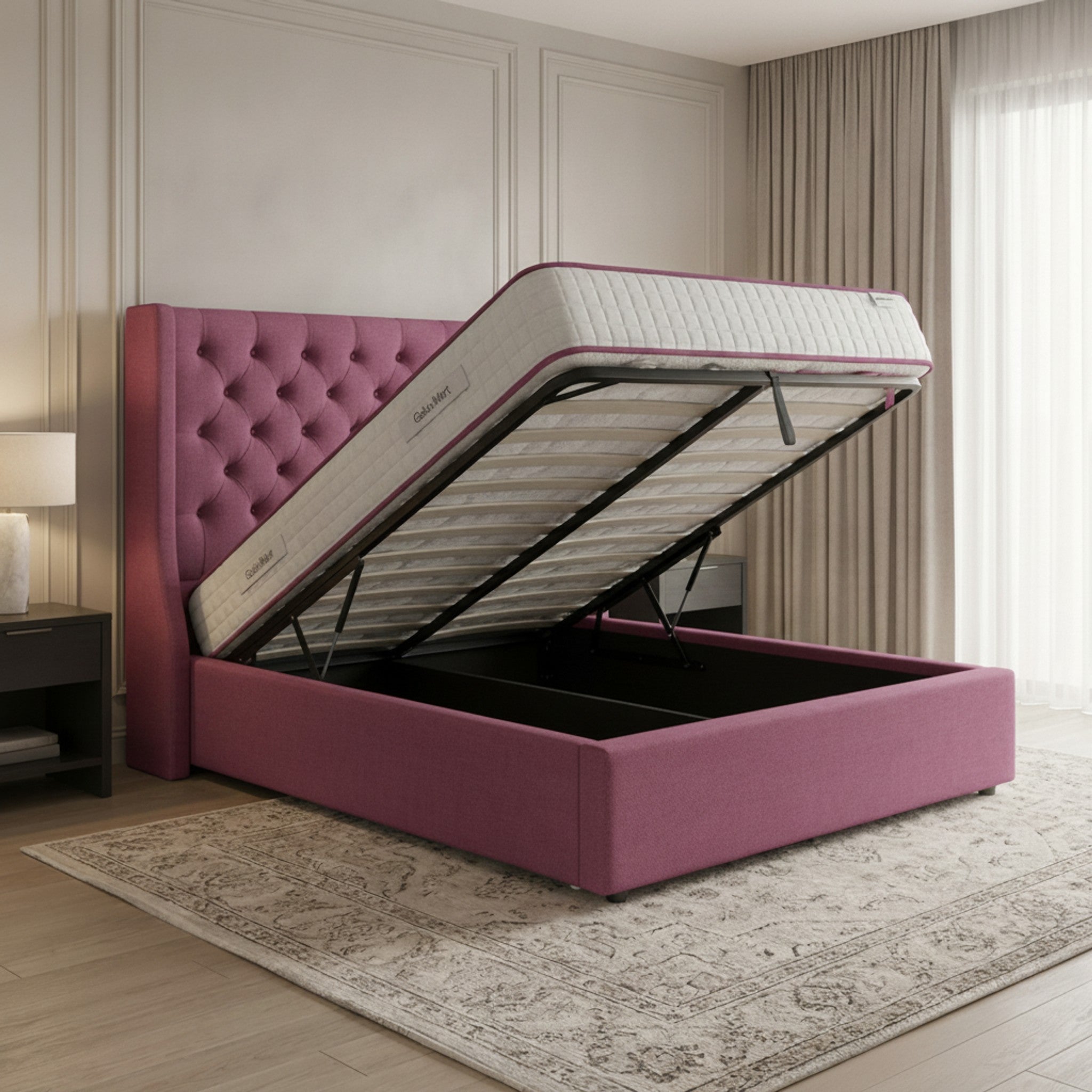 Camden Ottoman Bed - Cerise Gas-Lift Storage Bed