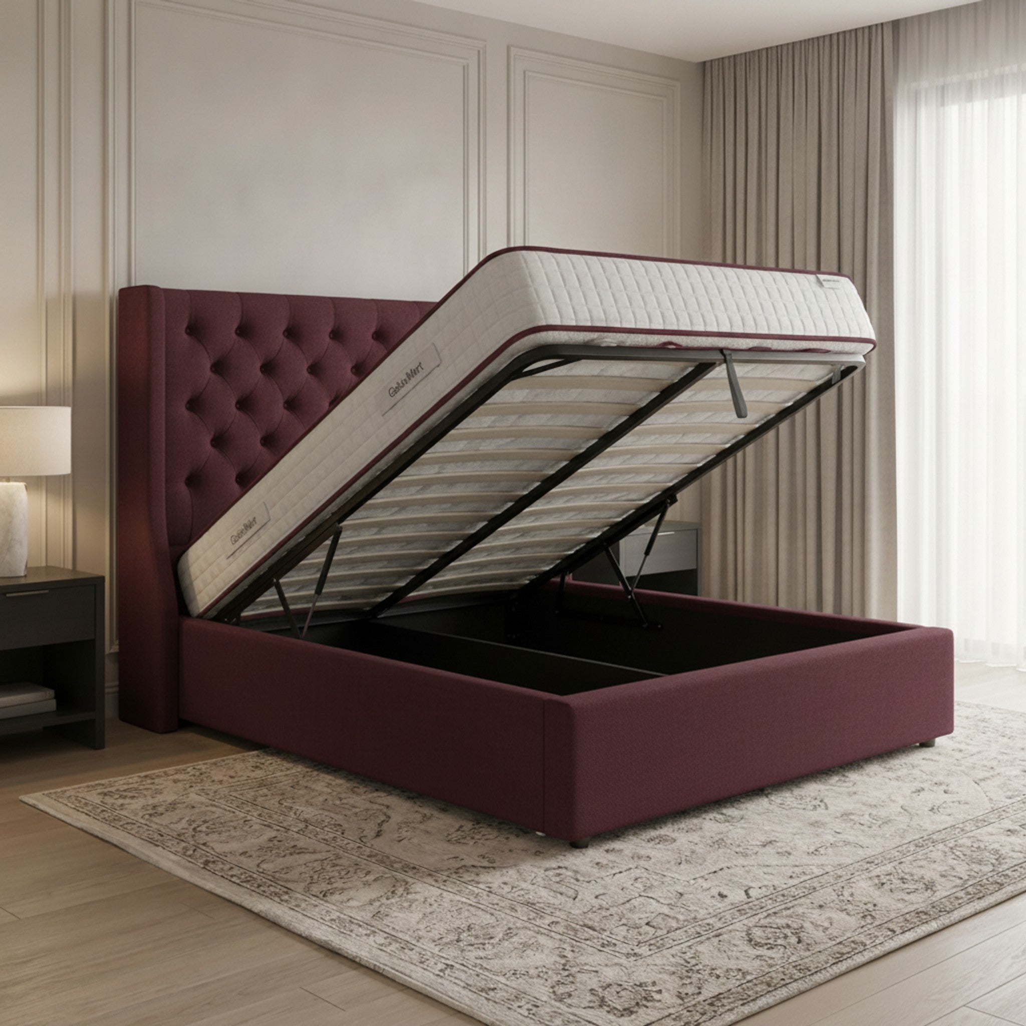 Camden Claret Ottoman Bed | Premium Gas-Lift Storage