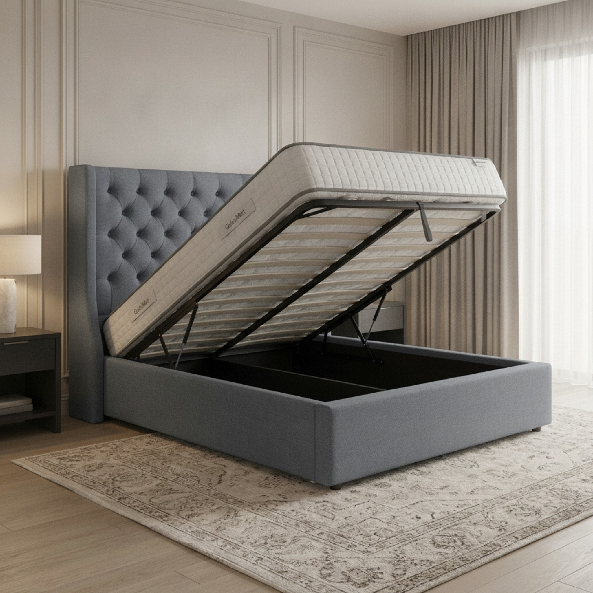 Camden Steel Ottoman Bed with Gas-Lift Storage
