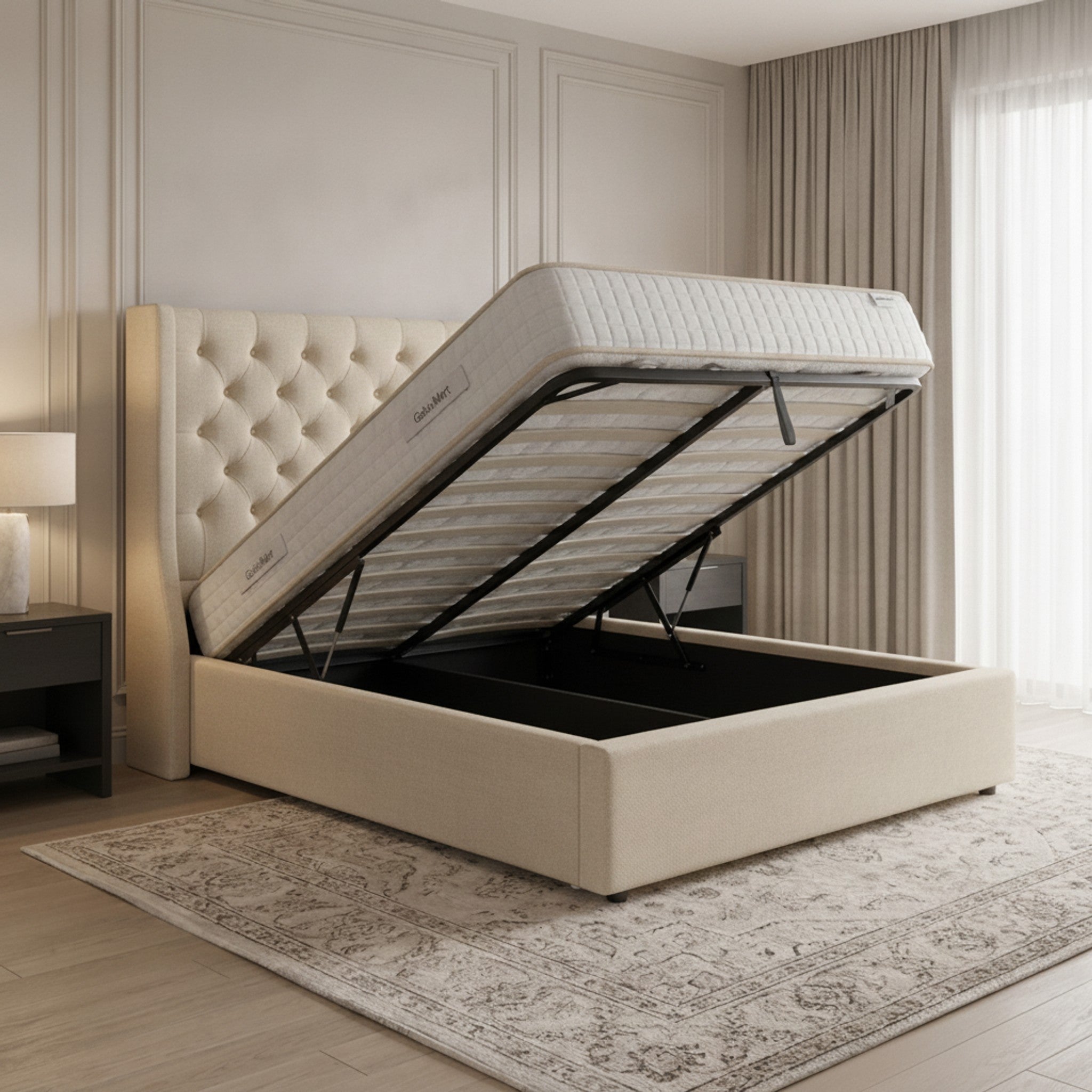 Cream Camden Ottoman Bed with Gas-Lift Storage
