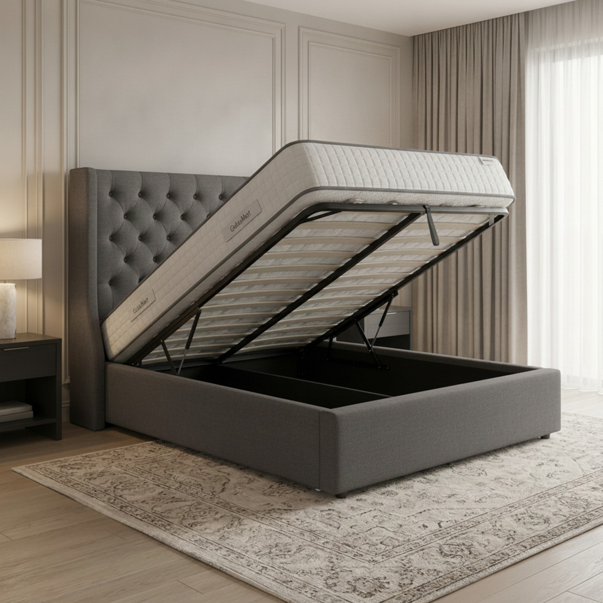 Camden Grey Ottoman Bed with Gas-Lift Storage