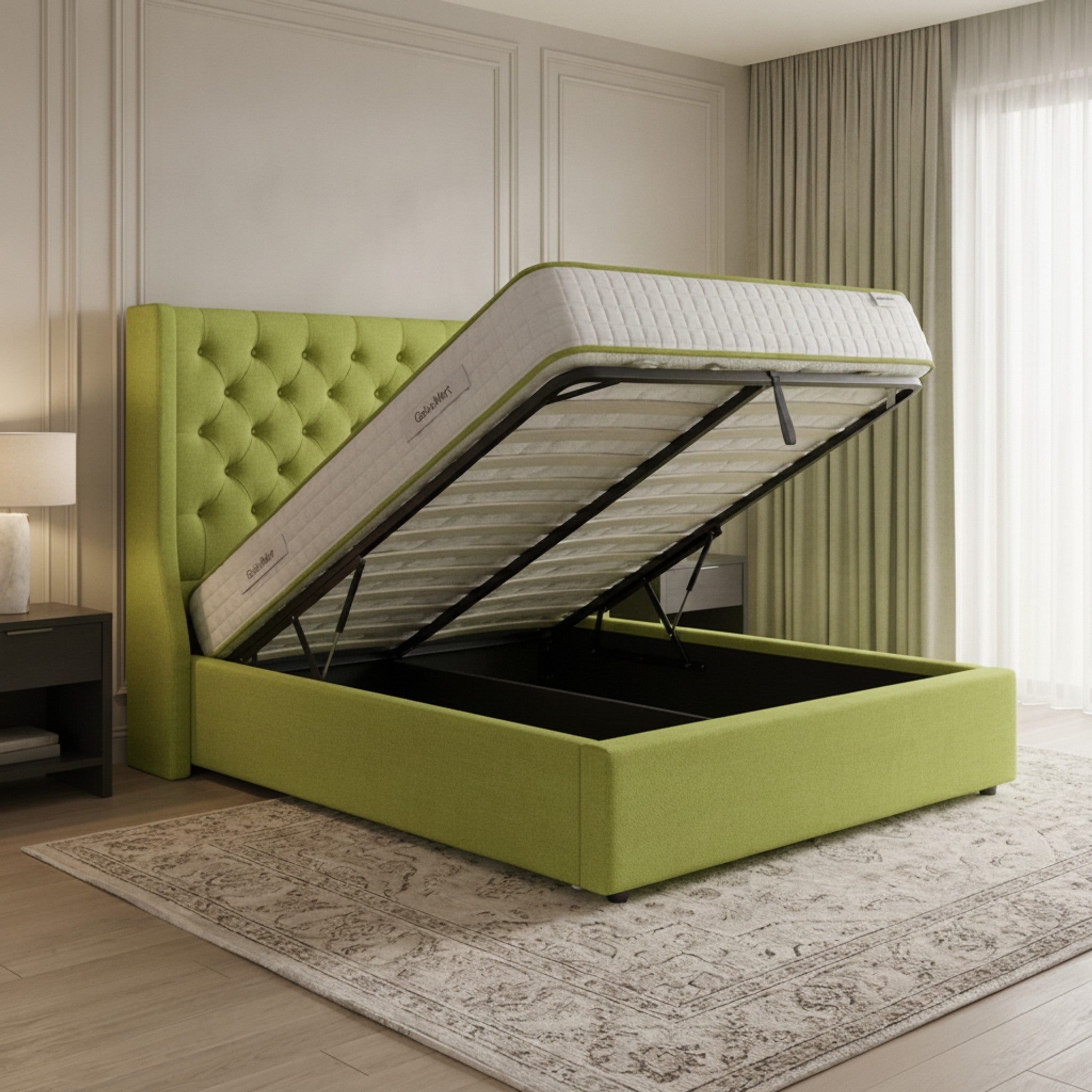 Camden Lime Ottoman Bed with Gas-Lift Storage
