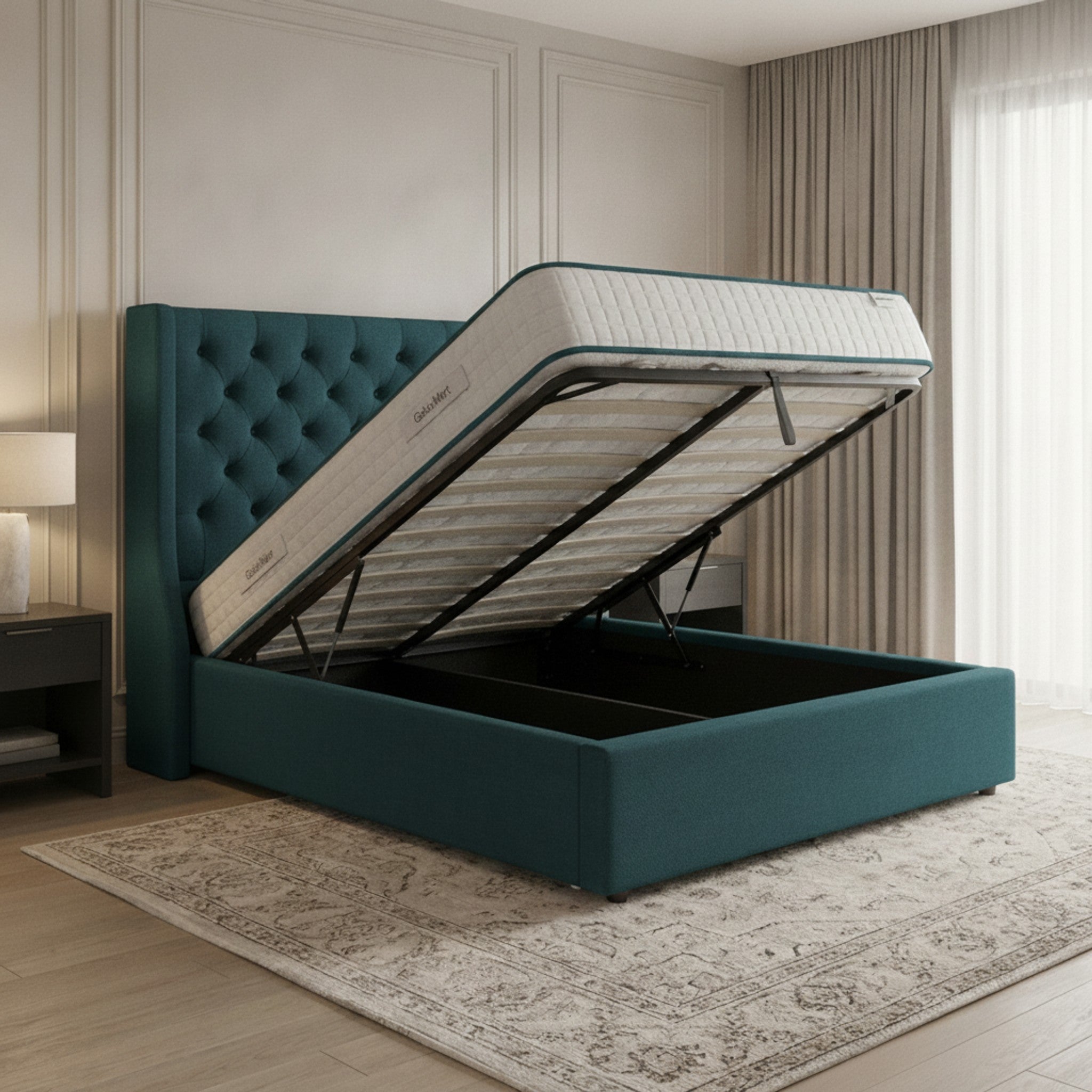 Camden Ottoman Bed - New Teal Gas-Lift Storage